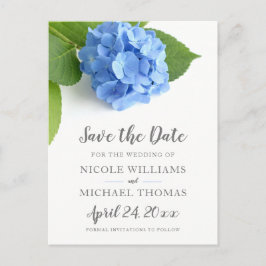 Cartão Postal De Anúncio Blue Hydrangea Floral Salvar a Data