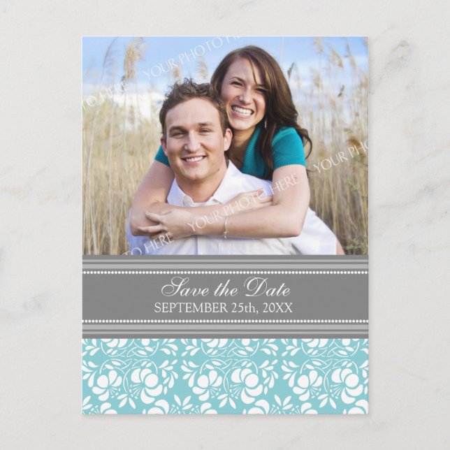Cartão Postal De Anúncio Blue Photo Save the Date Wedding Postcards (Frente)