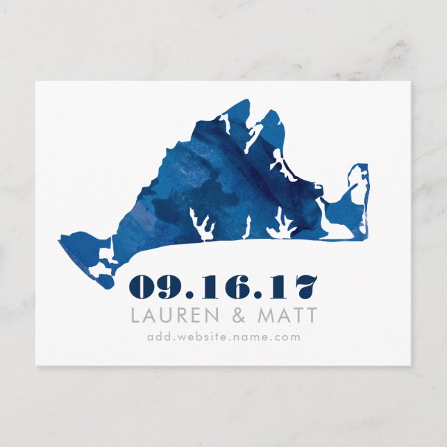 Cartão Postal De Anúncio Blue Watercolor Martha's Vineyard's Save the Date (Frente)