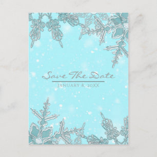 Cartão Postal De Anúncio Blue Winter Wonderland Snowflakes Salve a data
