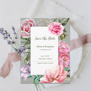 Cartão Postal De Anúncio Blush Garden Casamento Floral Romântico Salve a Da