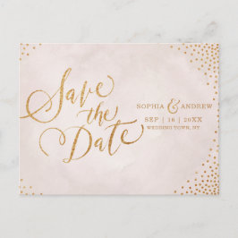 Cartão Postal De Anúncio Blush glamouroso com caligrafia em dourado rosa pa