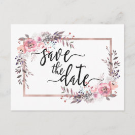 Cartão Postal De Anúncio Blush & Rosa Dourado Enquadrado Guardar a Data