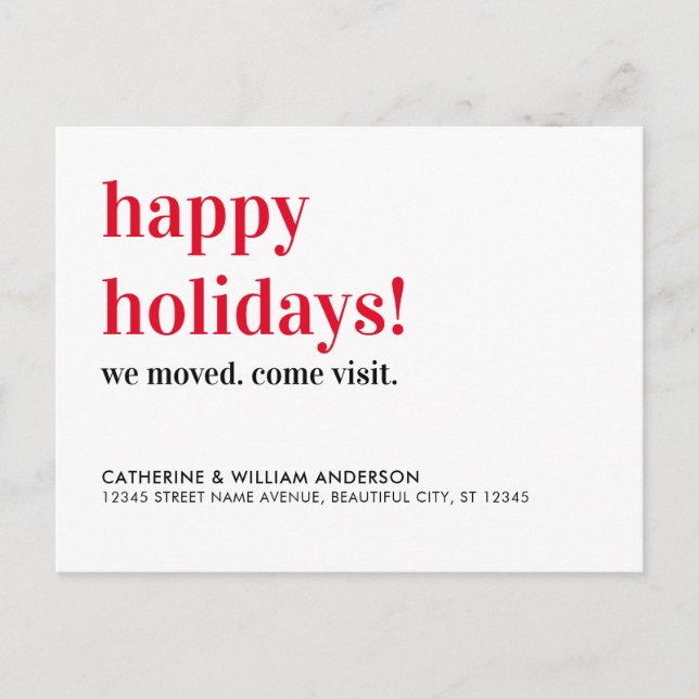 Cartão Postal De Anúncio Boas Festas Nós nos Mudamos Venha nos Visitar Muda (Frente)