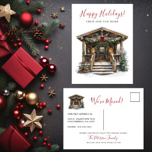 Cartão Postal De Anúncio Boas Festas Rústico Nova Casa Porta Frontal Mudanç