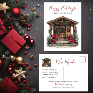 Cartão Postal De Anúncio Boas Festas Rústico Nova Casa Porta Frontal Mudanç