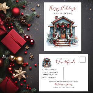 Cartão Postal De Anúncio Boas Festas Rústico Nova Casa Porta Frontal Mudanç