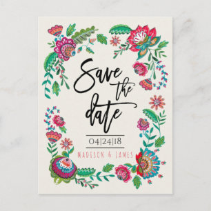 Cartão Postal De Anúncio Boémico Vermelho & verde Flores Folclóricas   Salv