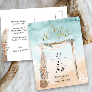 Cartão Postal De Anúncio Boho Beach Arbor Casamento de Destino Save The Dat