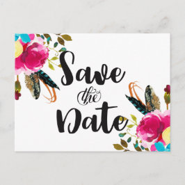 Cartão Postal De Anúncio Boho Chic Floral Aquarela Casamento Save the Date