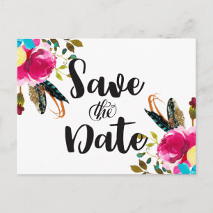 Cartão Postal De Anúncio Boho Chic Floral Aquarela Casamento Save the Date