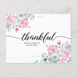 Cartão Postal De Anúncio Boho Chic Rosa Branco floral aquarela casamento