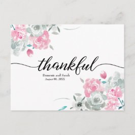 Cartão Postal De Anúncio Boho Chic Rosa Branco floral aquarela casamento