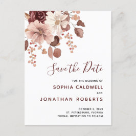 Cartão Postal De Anúncio Boho Dusty Rosa Eucalyptus Floral Guarde a Data
