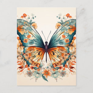 Cartão Postal De Anúncio Boho Floral Blossom Butterfly Meadow Watercolor