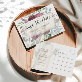 Cartão Postal De Anúncio Boho Floral Save the Date Casamento