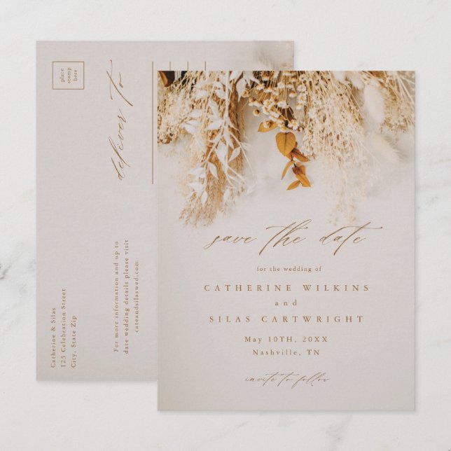 Cartão Postal De Anúncio Boho Flowers Casando Salvar A Data (Frente/Verso)