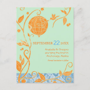 Cartão Postal De Anúncio Boho Love Birds Mint Casamento Salve Data