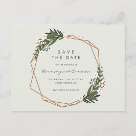 Cartão Postal De Anúncio Boho Moldura Geométrica Dourada Folhagem Save the 