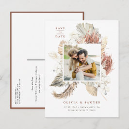 Cartão Postal De Anúncio Boho Palmas Secas e Orquídeas Foto Salvar Data