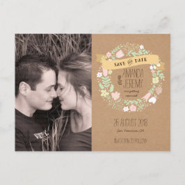 Cartão Postal De Anúncio Boho Pastel Floral Wreath Rustic Salvar Data