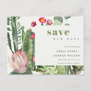 CARTÃO POSTAL DE ANÚNCIO BOHO ROSA FLORAL DESERTO CACTO FAUNA SALVE O DIA