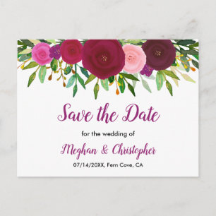 Cartão Postal De Anúncio Boho Roxo Água Viva Floral Salve a Data
