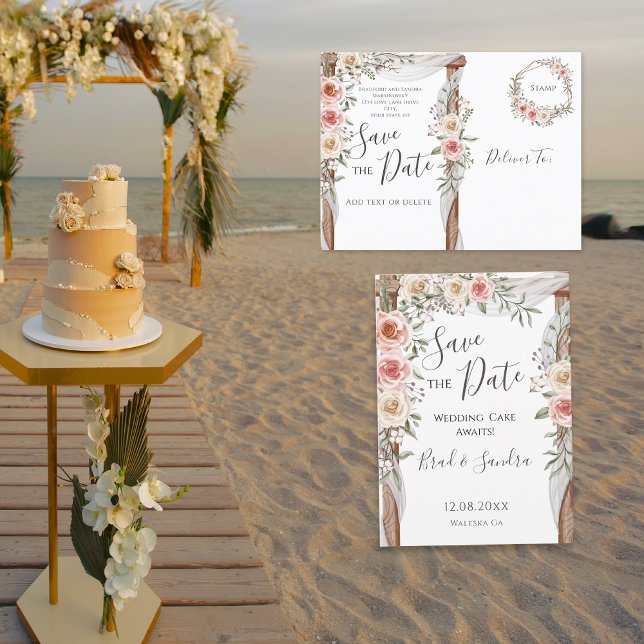 Cartão Postal De Anúncio Boho Save the Date - Floral Boêmio Elegante (Criador carregado)