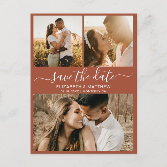 Cartão Postal De Anúncio Boho Terracotta Foto Colagem Salvar Data  (Frente)