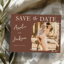 Boho Terracotta One Photo Save the Date Wedding