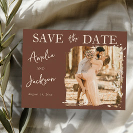 Cartão Postal De Anúncio Boho Terracotta One Photo Save the Date Wedding