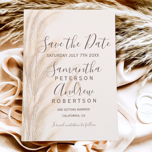 Cartão Postal De Anúncio Boho verão grama pampas aquarela salvar a data (Criador carregado)