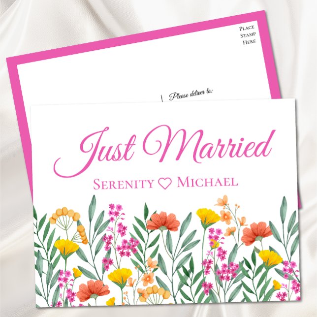 Cartão Postal De Anúncio Boho Wildflower Primavera Floral Recem casados Cas (Criador carregado)