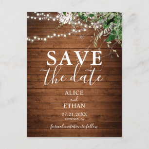Cartão Postal De Anúncio Boho Wood Greenery Script Weding The Date