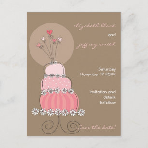 Cartão Postal De Anúncio Bolo de Casamento Rosa Doce Caprichoso Salve a Dat