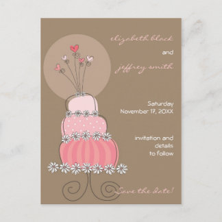 Cartão Postal De Anúncio Bolo de Casamento Rosa Doce Caprichoso Salve a Dat