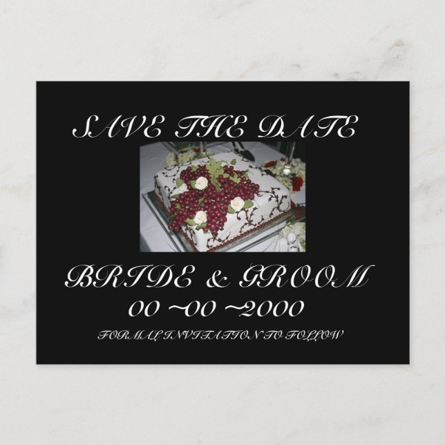 Cartão Postal De Anúncio Bolo de Casamento Salvar a Data (Frente)