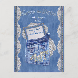 Cartão Postal De Anúncio Bolso de Denim com Lace de Flor de Creme