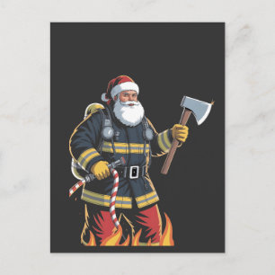Cartão Postal De Anúncio Bombeiro Caminhão de Bombeiros Árvore de Natal Pap