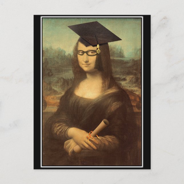 Cartão Postal De Anúncio Boné de Formando para Graduação Mona Lisa (Frente)