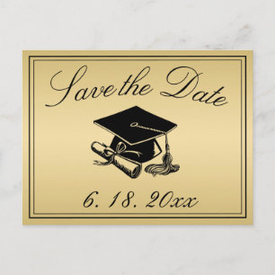 Cartão Postal De Anúncio Boné de formatura Diploma Dourado Guardar Data