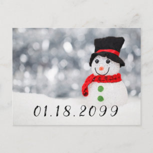 Cartão Postal De Anúncio Boneco de Neve de Inverno Fofo com Cachecol Vermel