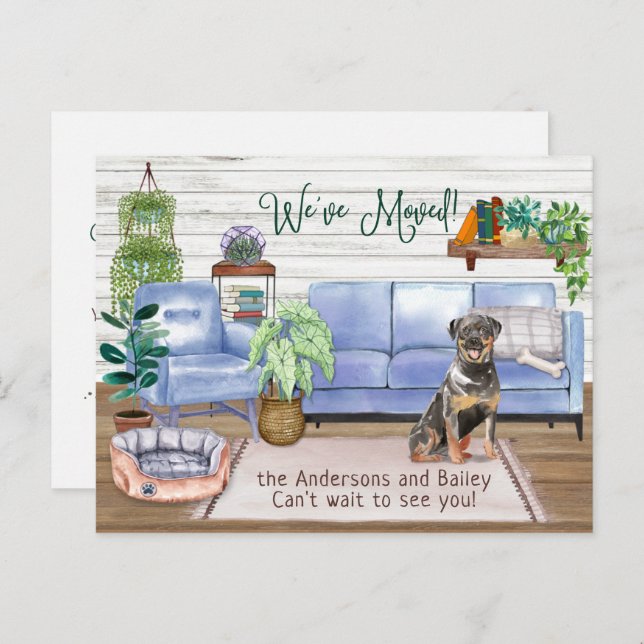Cartão Postal De Anúncio Bonita Rottweiler Nova Movimentação para Casa (Frente/Verso)