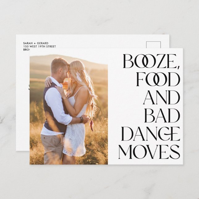 Cartão Postal De Anúncio Booze Comida Má Dança Mora A Data (Frente/Verso)