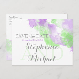 Cartão Postal De Anúncio Borboleta de Aquarela Matcha Lilac SavetheDate