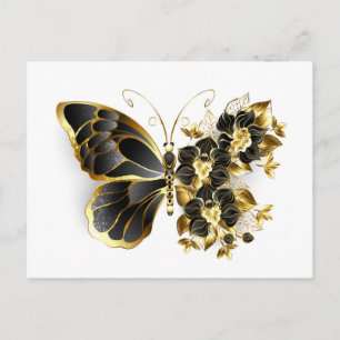 Cartão Postal De Anúncio Borboleta Flor de Ouro com Orquídea Preta