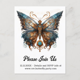 Cartão Postal De Anúncio Borboleta Morpho Gearmoth Casamento Steampunk