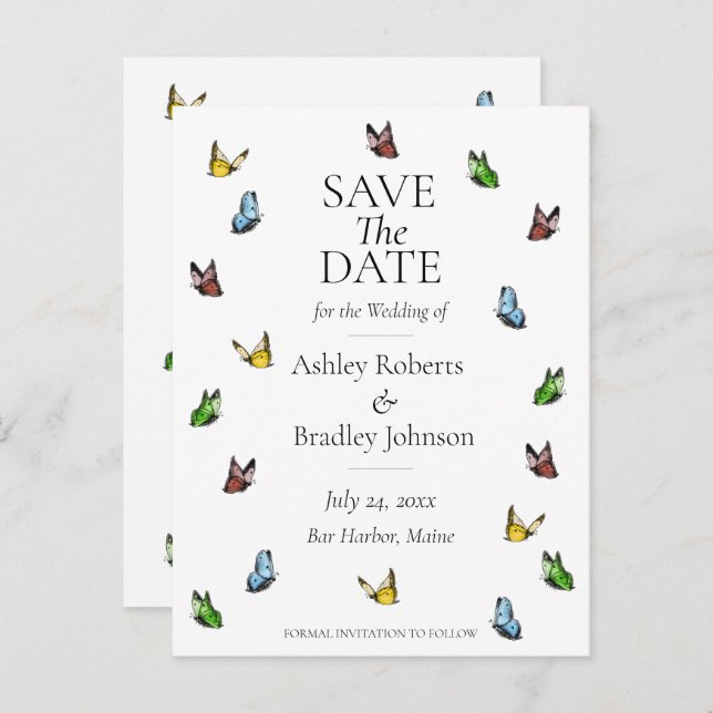 Cartão Postal De Anúncio Borboleta Rústica Whimsical Salvar Data (Frente/Verso)