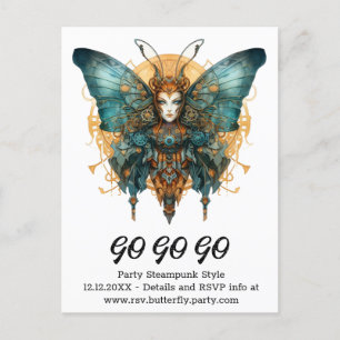 Cartão Postal De Anúncio Borboleta Saltadora Relógio Casamento Steampunk