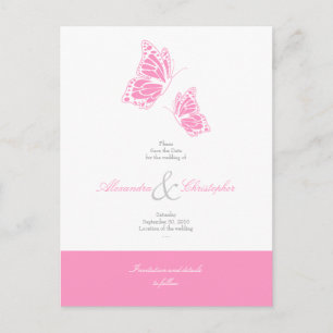 Cartão Postal De Anúncio Borboletas Rosa Simples Salvem A Data Casamento